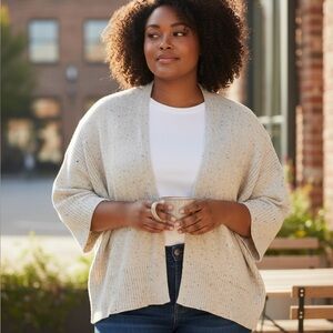 MARLA WYNNE (1X) Cream Confetti Open Cardigan Oversized Cotton-Blend NWT - 1X